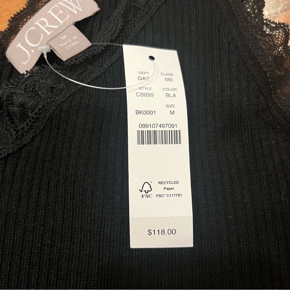JCrew Lace-Trim Ribbed Y2K Tank Top Bottom Ruffles Black‎ Classic size M - Picture 4 of 16